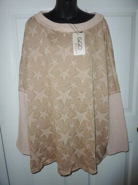 NWT GIGIO Over Sized Long Sleeved Camel Tunic Top With Embedded Star Pattern 2X